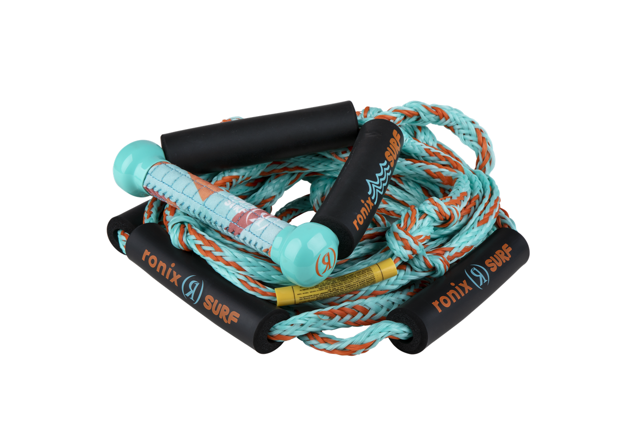 Kid's Surf Rope w/8 in. Handle Lycra Grip - 25 ft 4-Sect. PE Rope - Aqua